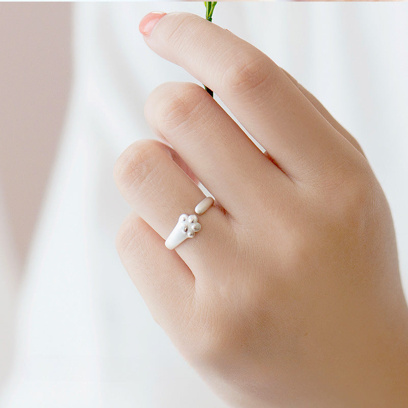 Express Your Feline Love with Tail Ring – Unique Cat Claw Design with Index Finger Opening and Live Little Finger Tail Ring