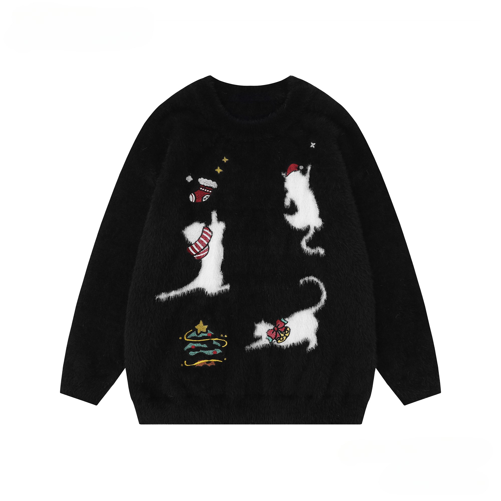 Atmosphere Christmas cat jacquard soft waxy sweater women's autumn and winter loose mohair knitted sweater