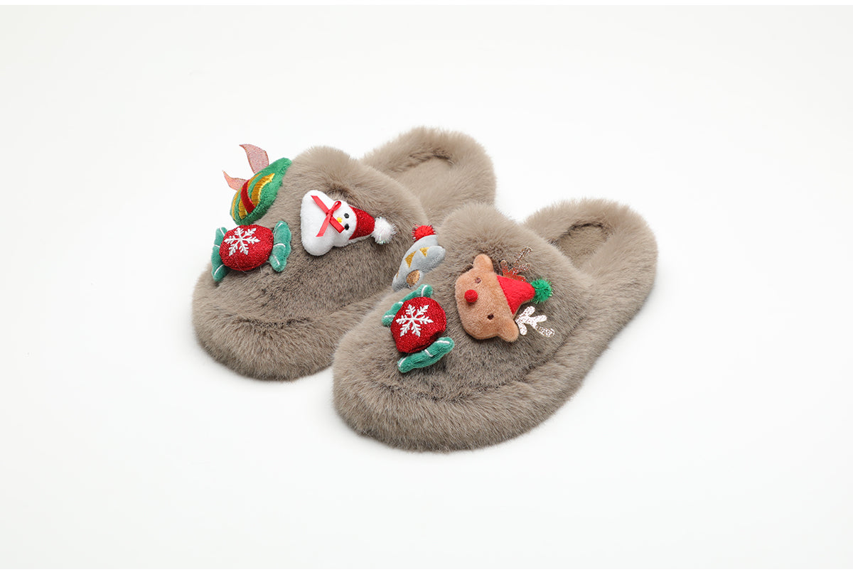 Christmas gift fluffy slippers women's outerwear