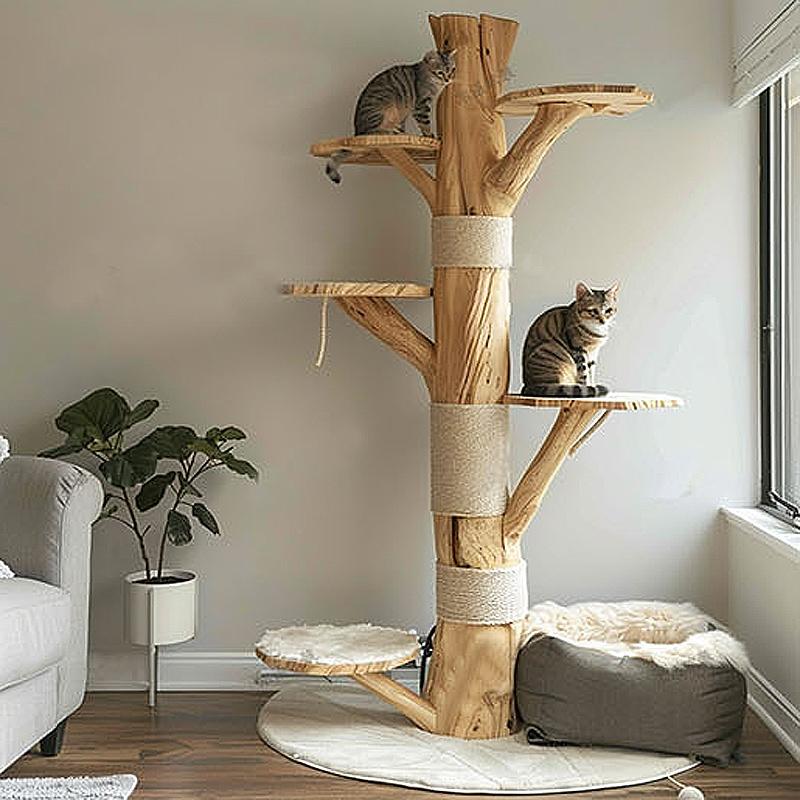 Solid wood cat climbing frame large tree trunk natural log cat climbing tree jumping platform integrated cat nest household cat other wild cat claw tree