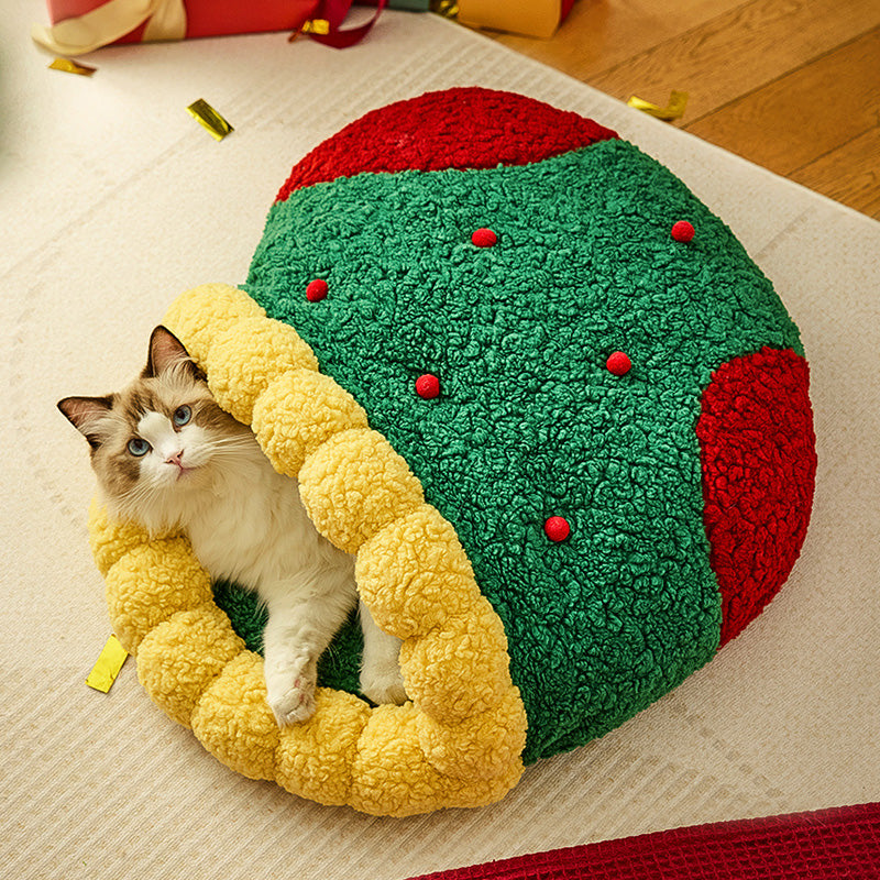 Cat nest winter warm semi-sealed kennel Christmas deep sleep cat tunnel quilt cat sleeping bag Christmas tree