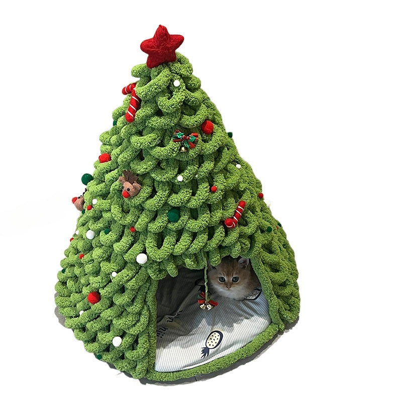 Christmas tree woven cat nest handmade DIY material package winter day warm closed security cat bed