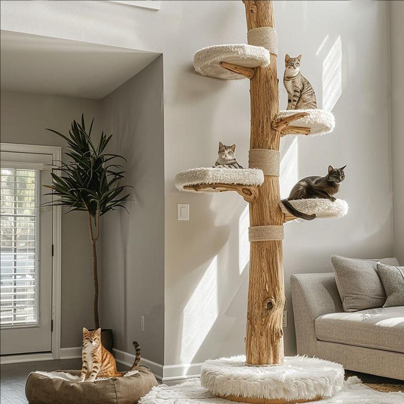 Solid wood cat climbing frame large tree trunk natural log cat climbing tree jumping platform integrated cat nest household cat other wild cat claw tree