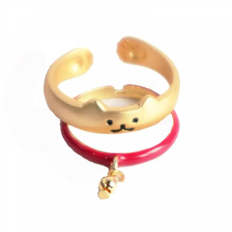 Fashion Creative Beautiful 2 Pieces/set Painted Enamel Animal Cat Bell Claw Print Open Rings for Female Male Cat Lovers