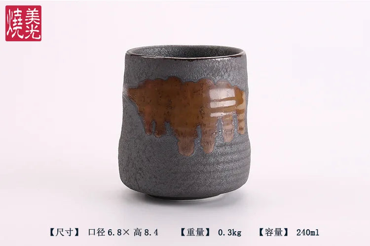 240ml Imitation Stoneware Rib Round Mouth Mug Creative Ceramic Tea Mug Coffee Cup