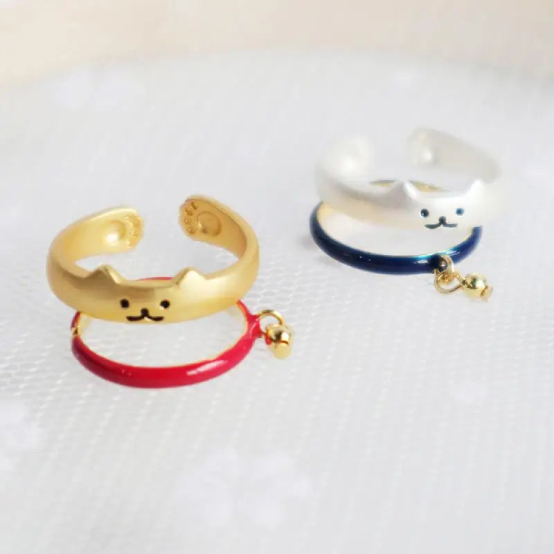 Fashion Creative Beautiful 2 Pieces/set Painted Enamel Animal Cat Bell Claw Print Open Rings for Female Male Cat Lovers