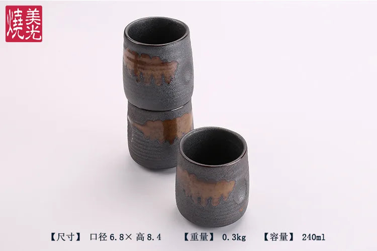 240ml Imitation Stoneware Rib Round Mouth Mug Creative Ceramic Tea Mug Coffee Cup