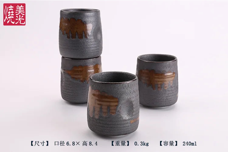 240ml Imitation Stoneware Rib Round Mouth Mug Creative Ceramic Tea Mug Coffee Cup