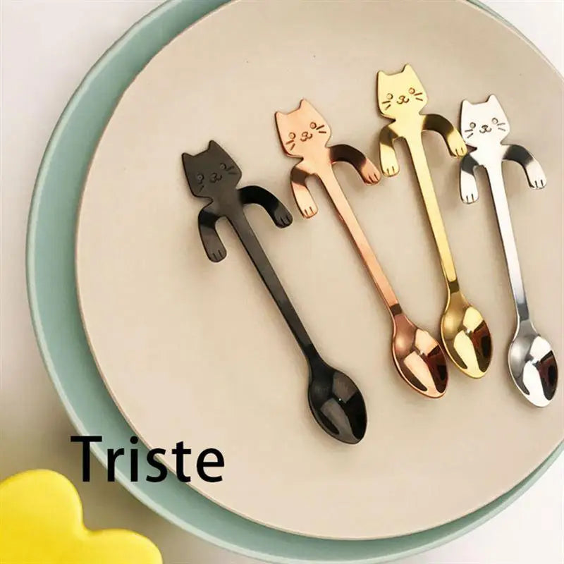 New 1Pc Stainless Steel Cute Cartoon Cat Spoon Creative Coffee Spoon Ice Cream Candy Teaspoon Kitchen Tableware Supplies