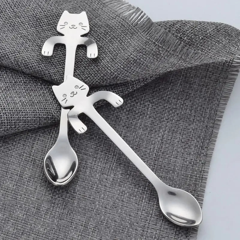 New 1Pc Stainless Steel Cute Cartoon Cat Spoon Creative Coffee Spoon Ice Cream Candy Teaspoon Kitchen Tableware Supplies