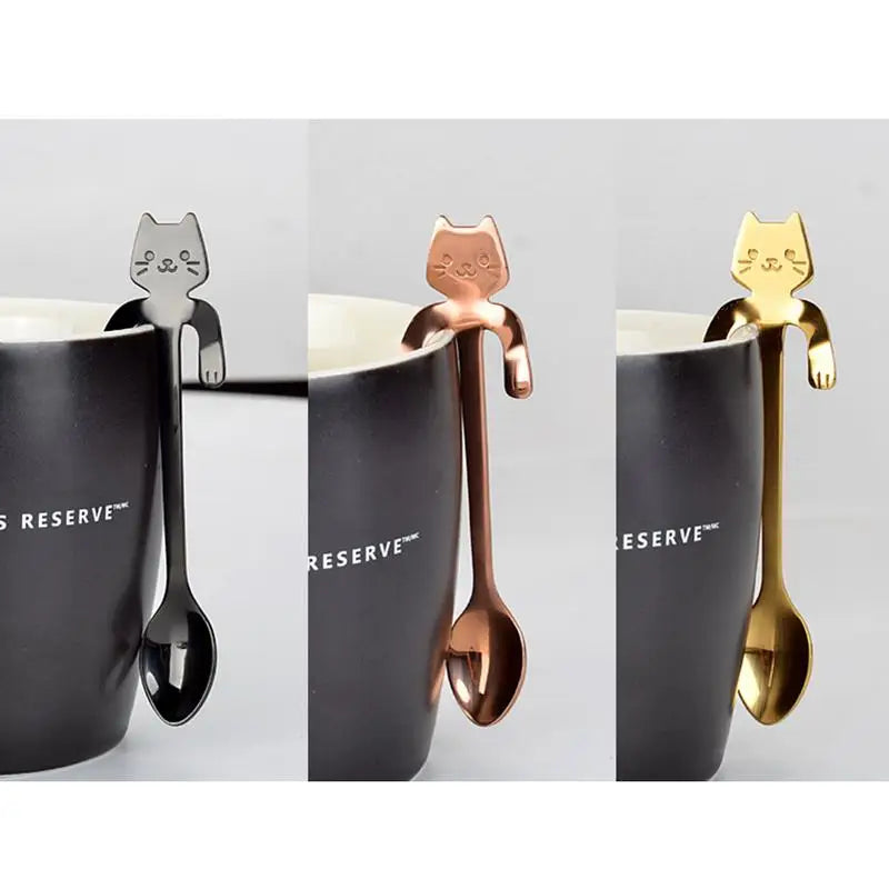 New 1Pc Stainless Steel Cute Cartoon Cat Spoon Creative Coffee Spoon Ice Cream Candy Teaspoon Kitchen Tableware Supplies