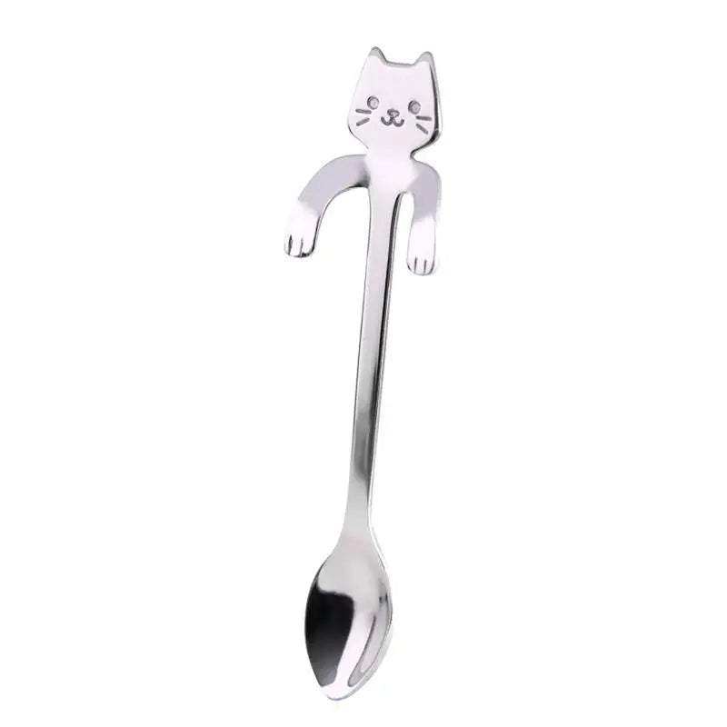 New 1Pc Stainless Steel Cute Cartoon Cat Spoon Creative Coffee Spoon Ice Cream Candy Teaspoon Kitchen Tableware Supplies