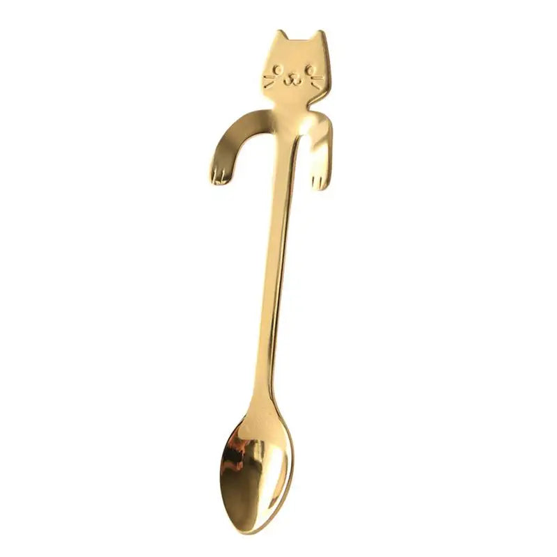 New 1Pc Stainless Steel Cute Cartoon Cat Spoon Creative Coffee Spoon Ice Cream Candy Teaspoon Kitchen Tableware Supplies