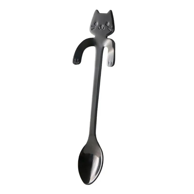 New 1Pc Stainless Steel Cute Cartoon Cat Spoon Creative Coffee Spoon Ice Cream Candy Teaspoon Kitchen Tableware Supplies