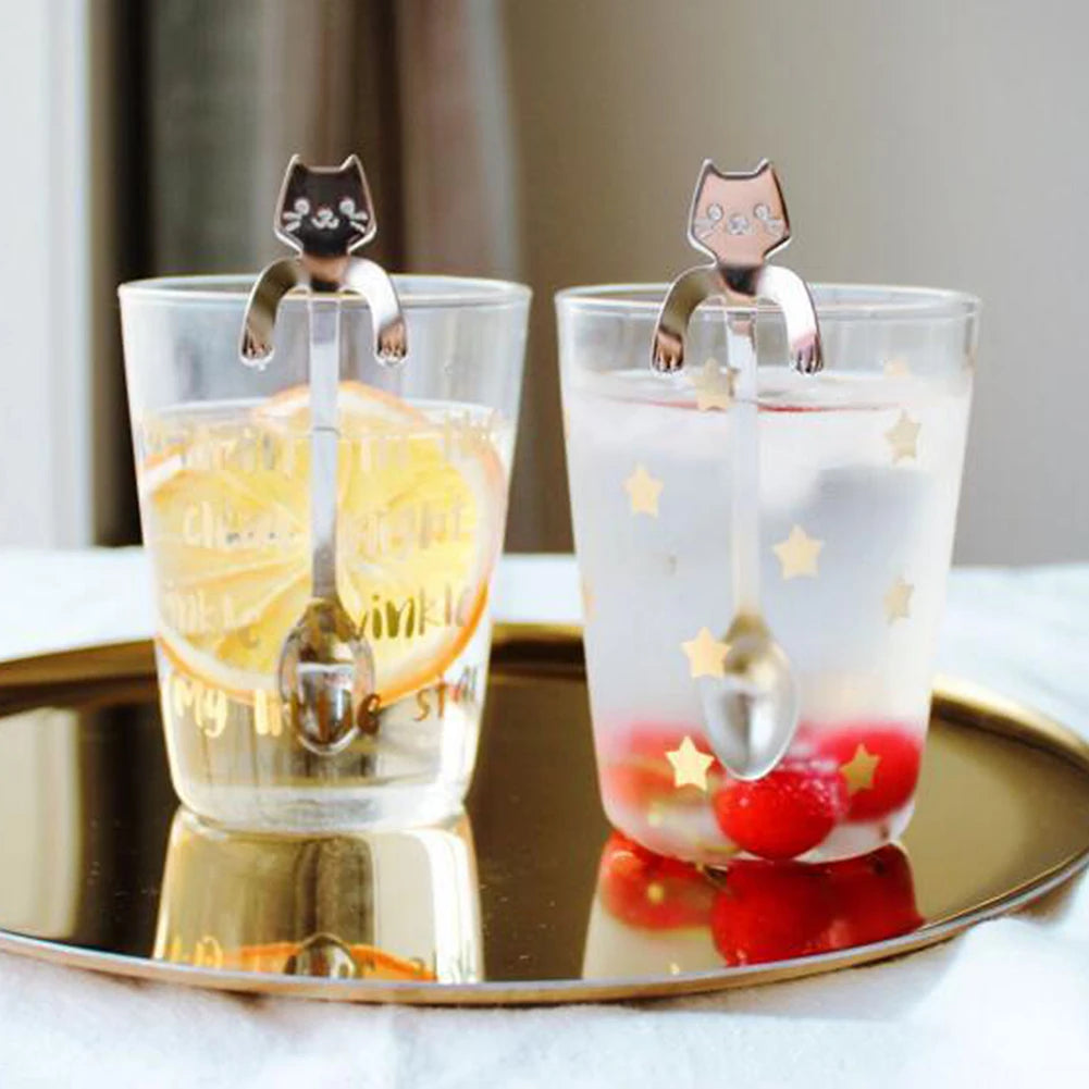 New 1Pc Stainless Steel Cute Cartoon Cat Spoon Creative Coffee Spoon Ice Cream Candy Teaspoon Kitchen Tableware Supplies