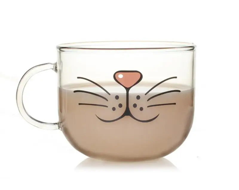 XINLANISNOW Novelty Glass Cup Cat Face Mugs Coffee Tea Milk Breakfast Mug Creative Gifts 540ml