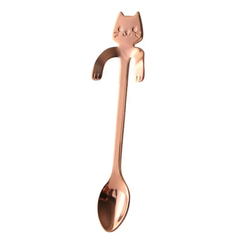 New 1Pc Stainless Steel Cute Cartoon Cat Spoon Creative Coffee Spoon Ice Cream Candy Teaspoon Kitchen Tableware Supplies