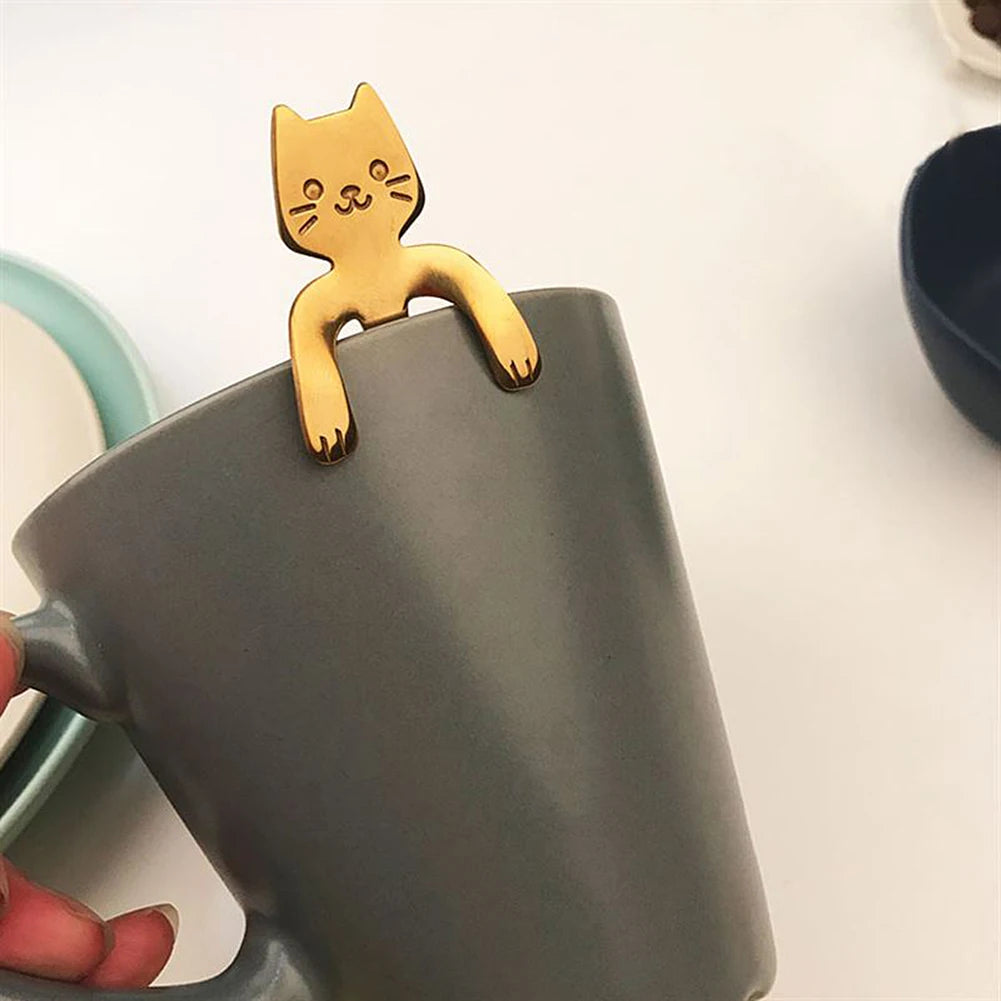 New 1Pc Stainless Steel Cute Cartoon Cat Spoon Creative Coffee Spoon Ice Cream Candy Teaspoon Kitchen Tableware Supplies