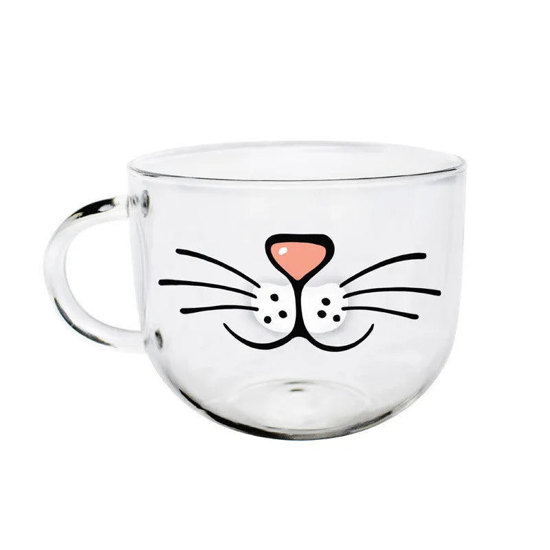 XINLANISNOW Novelty Glass Cup Cat Face Mugs Coffee Tea Milk Breakfast Mug Creative Gifts 540ml