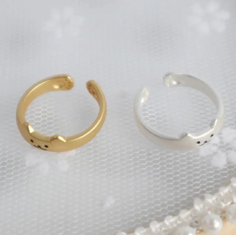 Fashion Creative Beautiful 2 Pieces/set Painted Enamel Animal Cat Bell Claw Print Open Rings for Female Male Cat Lovers