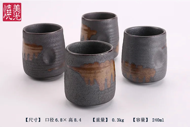 240ml Imitation Stoneware Rib Round Mouth Mug Creative Ceramic Tea Mug Coffee Cup