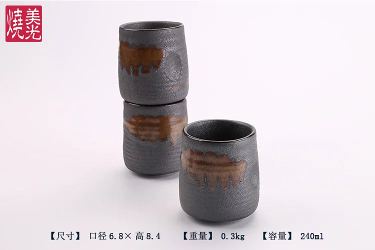 240ml Imitation Stoneware Rib Round Mouth Mug Creative Ceramic Tea Mug Coffee Cup