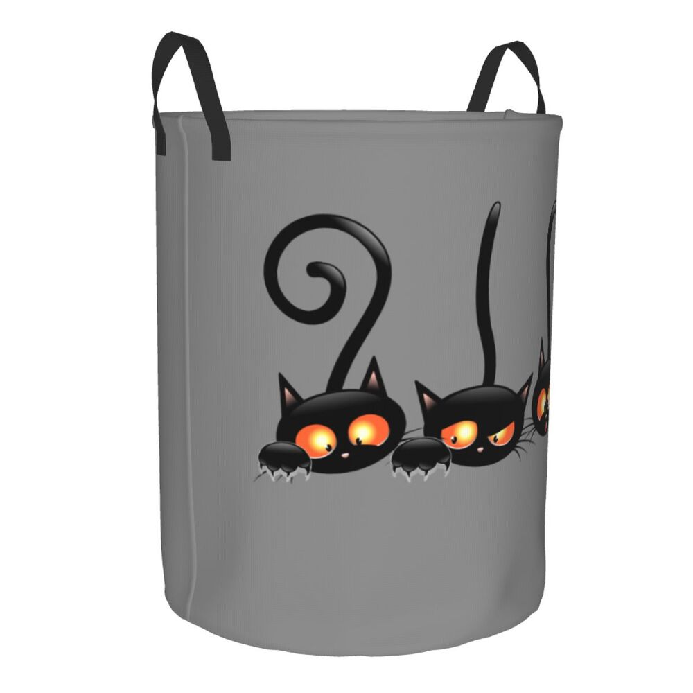 Custom Halloween Black Cat Skull Laundry Hamper Large Storage Basket Gothic Witch Girls Boys Toy Organizer