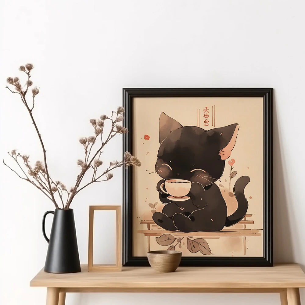 Kawaii Japanese Ramen Animal Cat Posters Canvas Prints Paintings Home Decor Noodles Food Wall Art Poster Kitchen Room Decoration