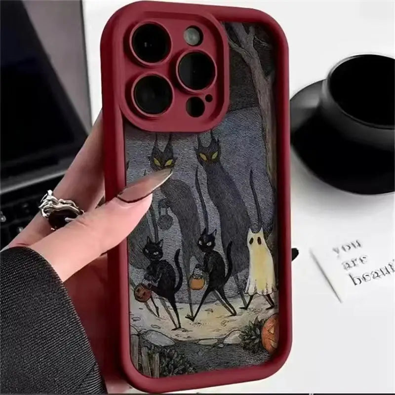 Dark Funny Monster Cat Case For OPPO A38 A58 A78 A98 5G A18 A17A16 A52 A57 A77 A3S A5S A31 A5 A9 2020 A55 A54 A53 A96 A92 Cover