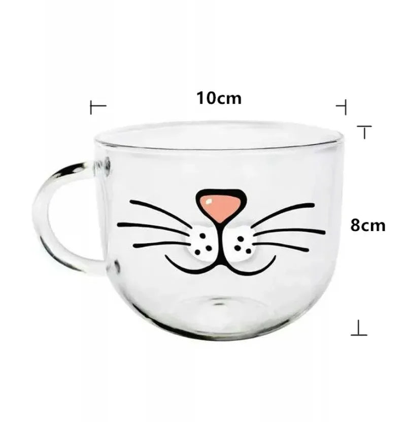 XINLANISNOW Novelty Glass Cup Cat Face Mugs Coffee Tea Milk Breakfast Mug Creative Gifts 540ml