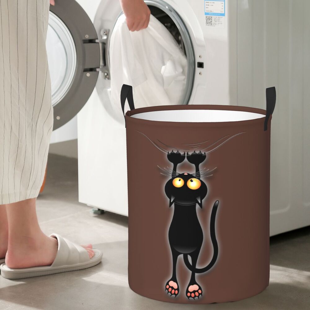 Custom Halloween Black Cat Skull Laundry Hamper Large Storage Basket Gothic Witch Girls Boys Toy Organizer