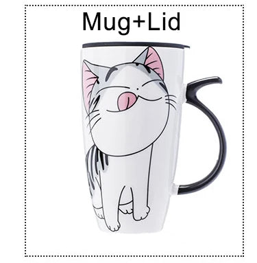 Drinkware 600ml Creative Cat Ceramic Mug With Lid Spoon Beer Cup of Coffee Original and Funny Cups to Give Away Couple Gift Mugs