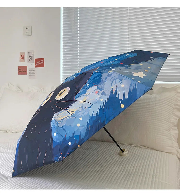 Blue Star Cat Umbrella Animal Cartoon Full Automatic Smart Sun Umbrella For Women Strong Sombrillas Para Lluvia Y Sol