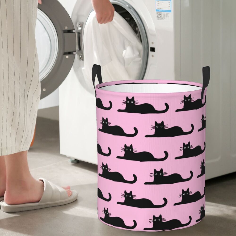 Custom Halloween Black Cat Skull Laundry Hamper Large Storage Basket Gothic Witch Girls Boys Toy Organizer