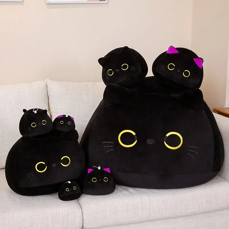 9cm-70cm Kawaii Big Size Plush Cat Pillow Round Black Cat Bed Cushion Sleeping Toys Stuffed Soft Animal Dolls Kids Birthday Gift