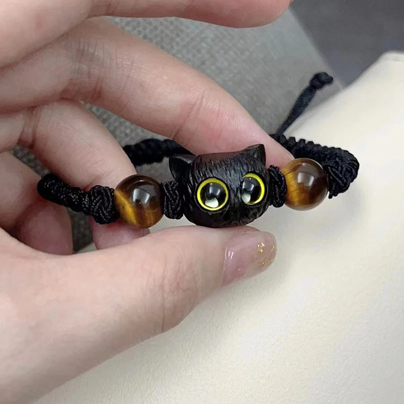 Charm Cat Head Bracelets Couple Little Demon Owl Braided Rope Beads Wrist Bracelet Black Crystal Handmade Jewelry Friendship