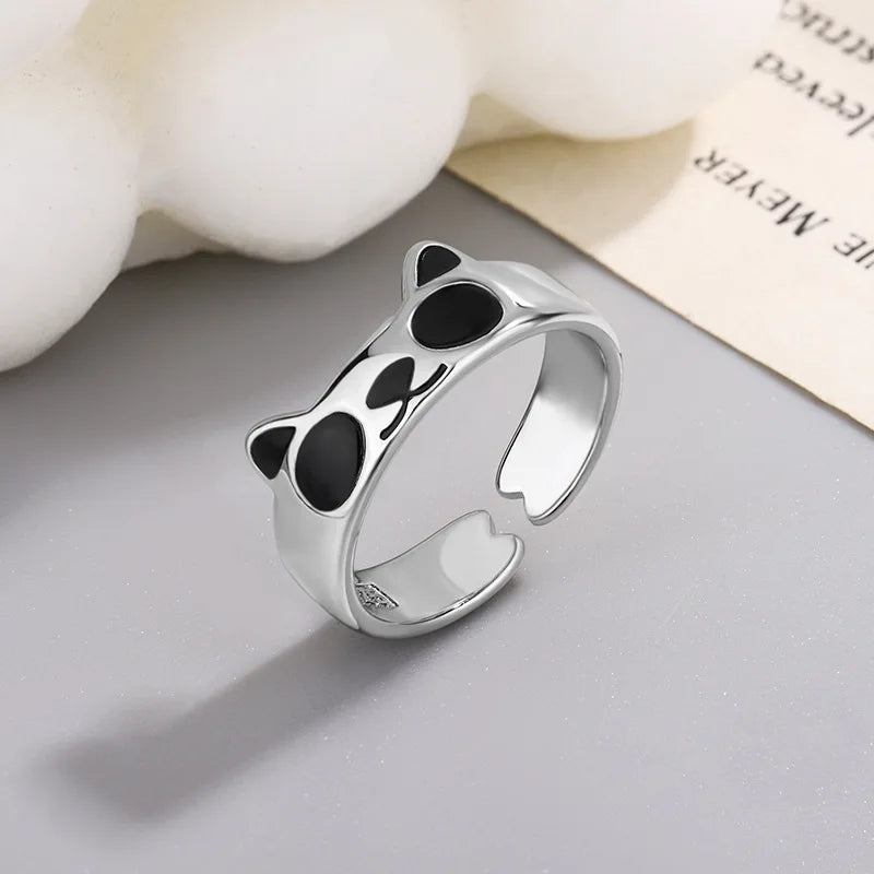 New Fashion Silver Color Open Finger Rings Cat Love Fish Moon Stone Pink Animal For Women Girl Jewelry Gift Dropship