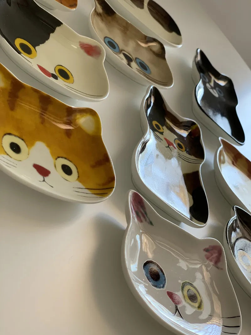 Cute Creative Super Animal Seasoning dish Cat Shape Children Tray Ceramic Plate Dish Kitchen Dinner Home Decoration Accessories