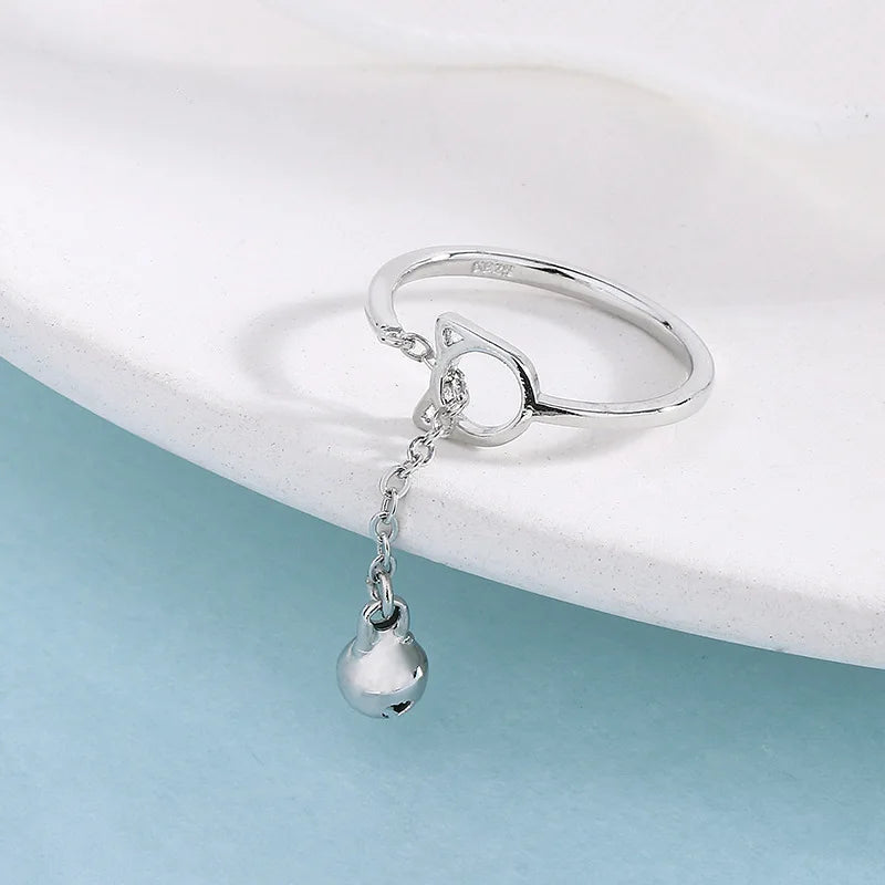 New Fashion Silver Color Open Finger Rings Cat Love Fish Moon Stone Pink Animal For Women Girl Jewelry Gift Dropship