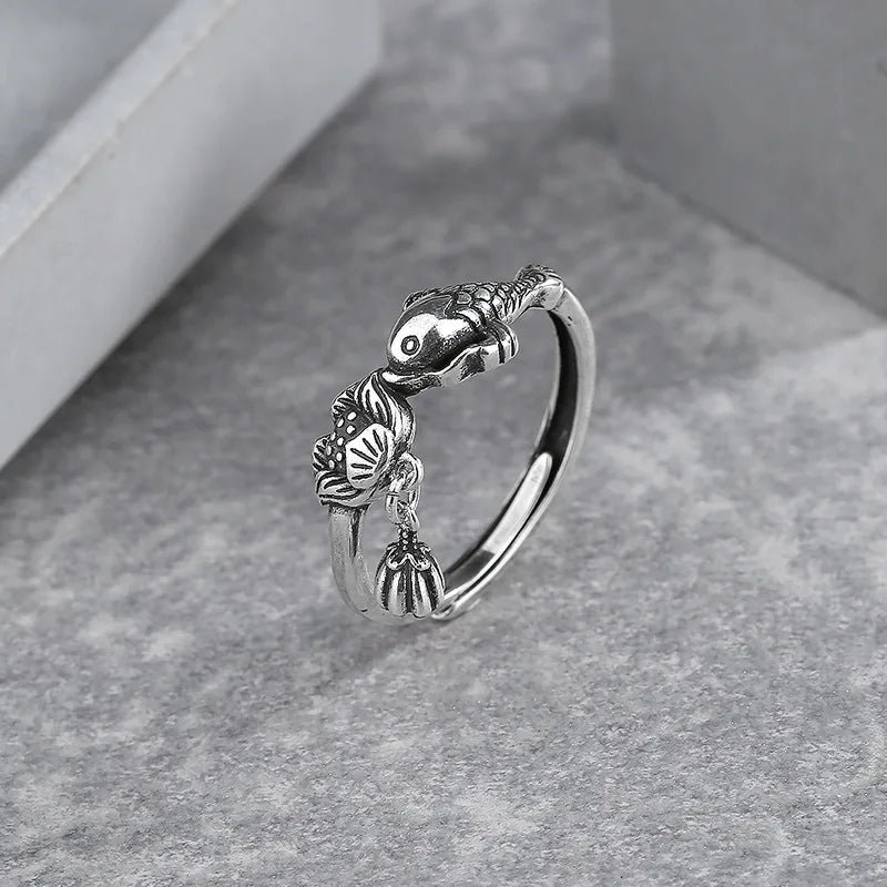 New Fashion Silver Color Open Finger Rings Cat Love Fish Moon Stone Pink Animal For Women Girl Jewelry Gift Dropship