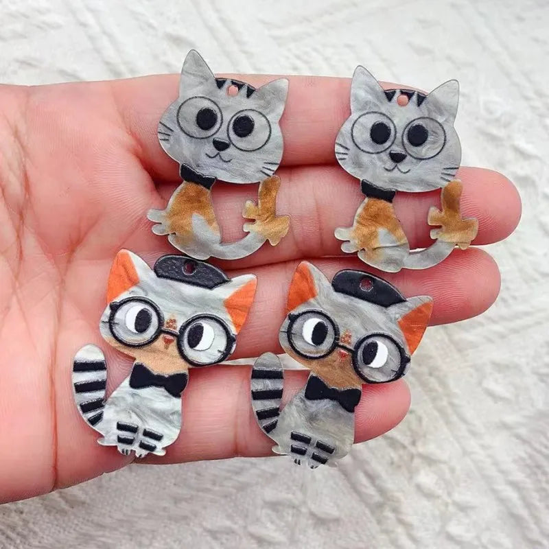 10pcs New Acrylic Cat Charms Pendant Designer Charms Fit Earring Keychain Jewelry Making DIY Jewelry Findings