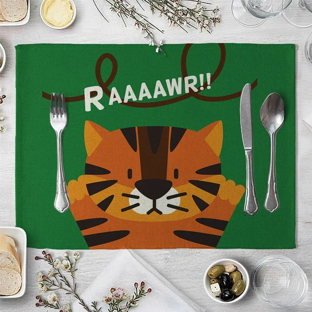 Cute Animal Childish Pattern Placemat Kitchen Decor Linen Dining Table Mats Coaster Pad Bowl Coffee Cup Tablecloth