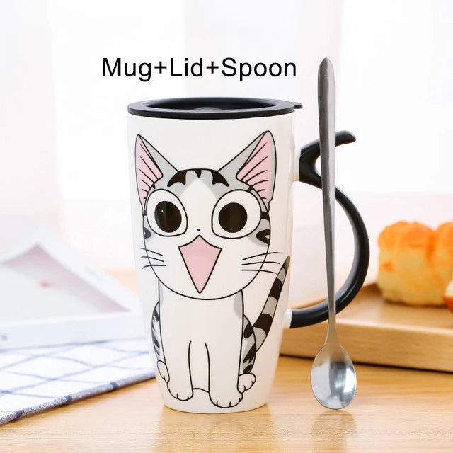 Drinkware 600ml Creative Cat Ceramic Mug With Lid Spoon Beer Cup of Coffee Original and Funny Cups to Give Away Couple Gift Mugs