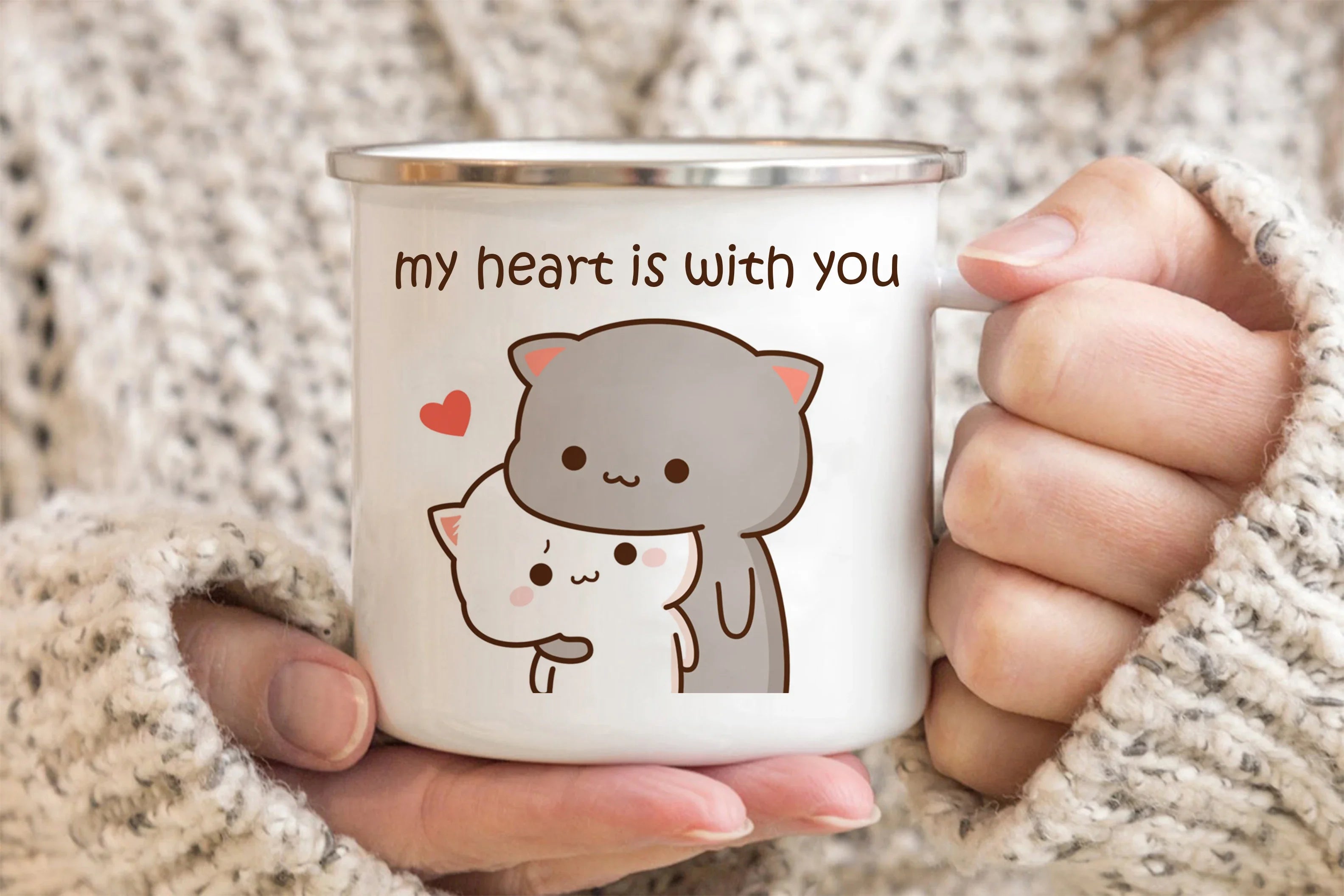 New Peach and Goma cat Enamel cup Coffee tea Mug cute animal Breakfast Dessert milk water cup couple gift