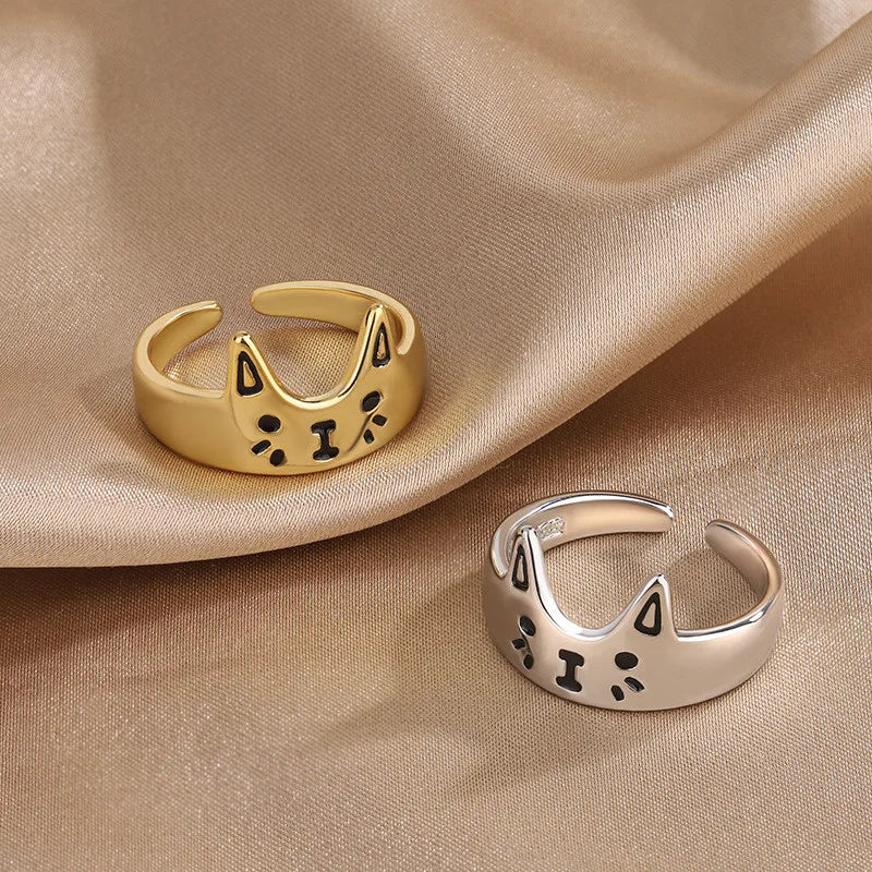 Lovely Cartoon Drop Oil Cat Open Rings for Women Men Vintage Fashion Animal Cat Opening Finger Ring Jewelry Gifts Wholesale