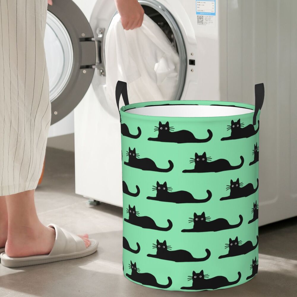 Custom Halloween Black Cat Skull Laundry Hamper Large Storage Basket Gothic Witch Girls Boys Toy Organizer