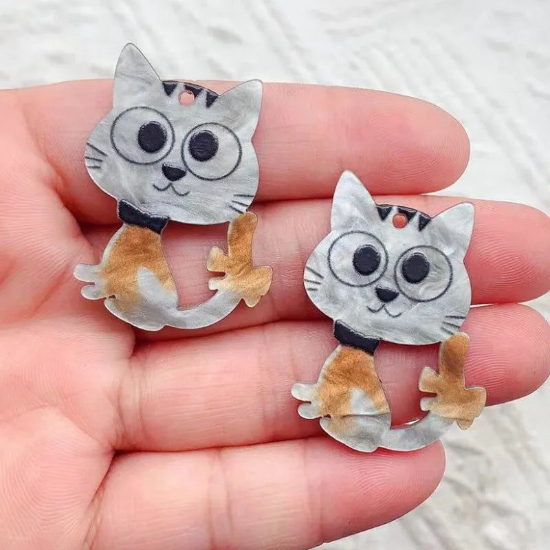 10pcs New Acrylic Cat Charms Pendant Designer Charms Fit Earring Keychain Jewelry Making DIY Jewelry Findings