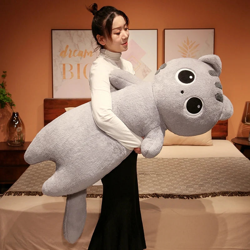 1PC 65~130cm Long Giant Cats Plush Toy Cylidrical Animal Bolster Pillow Kawaii Cat Stuffed Plushie Children Sleeping Friend Gift