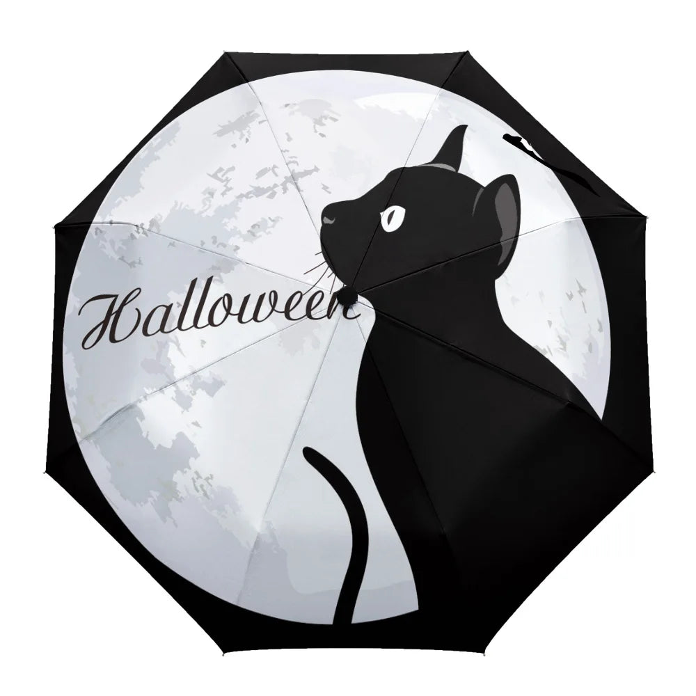 Black Cat Looking Sideways Print Women Men Rain Umbrella Three Folding Girl Durable Portable Automatic Umbrellas Gift Parasol