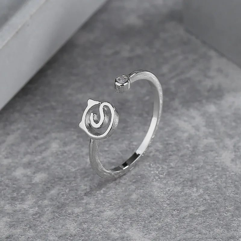 New Fashion Silver Color Open Finger Rings Cat Love Fish Moon Stone Pink Animal For Women Girl Jewelry Gift Dropship